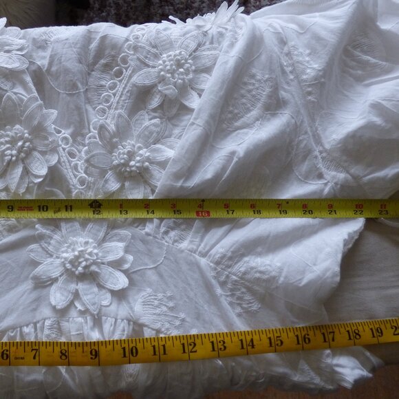 GOTH BOHO HIPPY WEDDING WHITE FLORAL WOVED LONG SLEEVED MINI SKATER DRESS XL - Picture 13 of 16